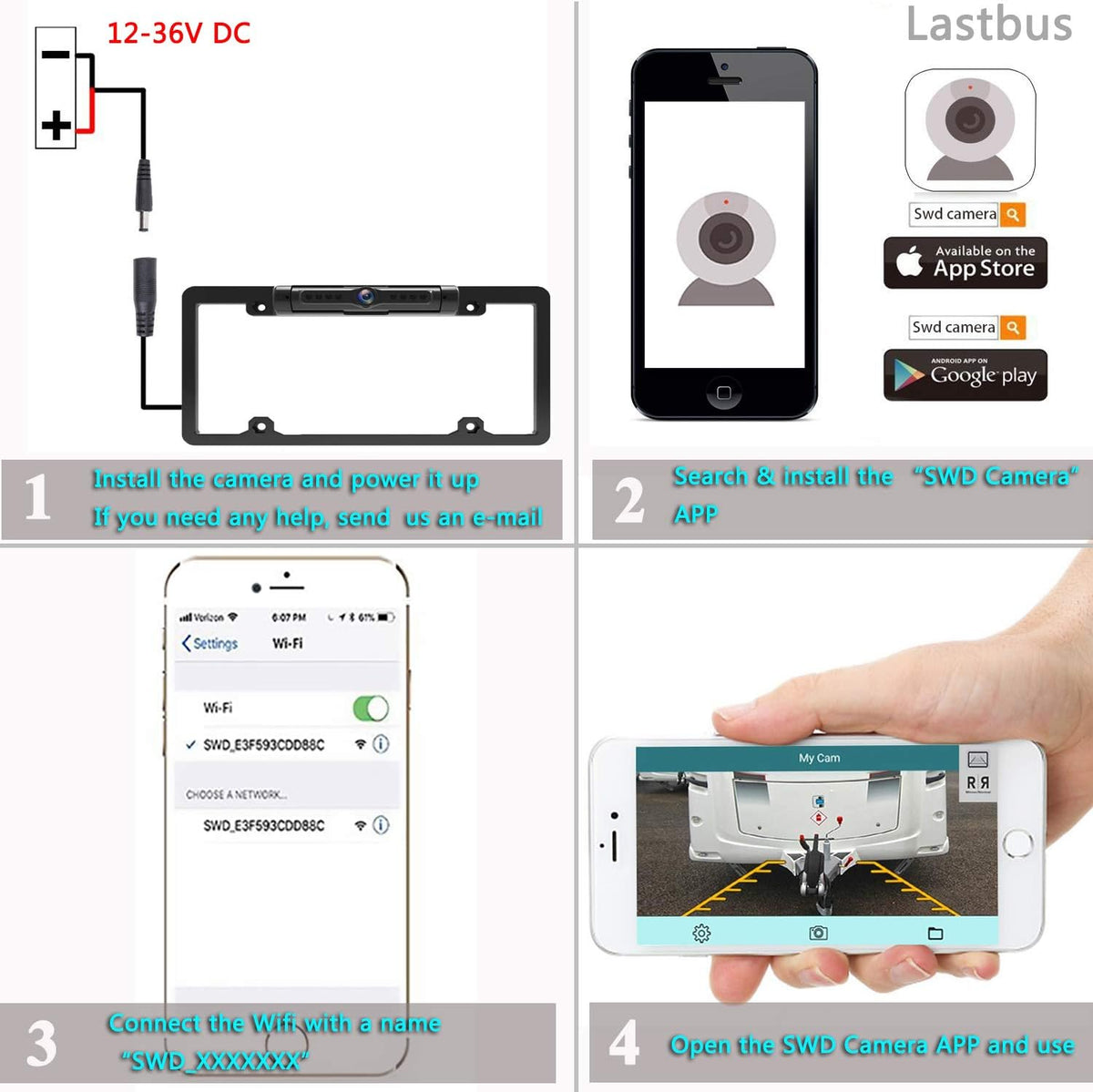 Wireless Backup Camera 170° View Angle IP69 Waterproof License Plate Camera I124458