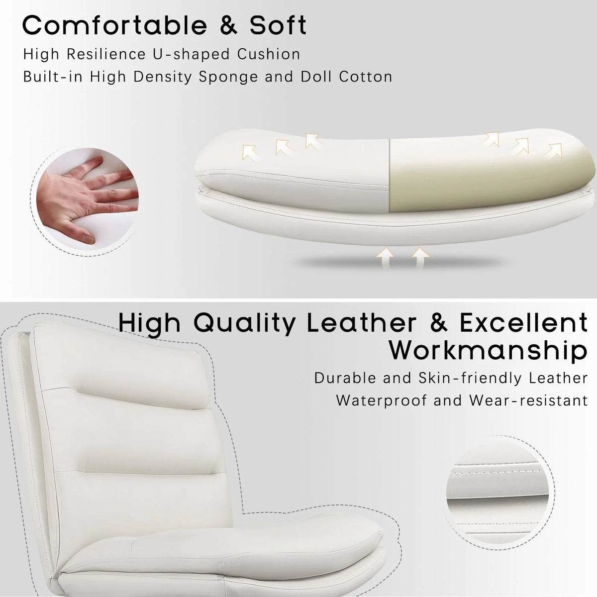 White Armless PU Leather High Back Office Chair K44409