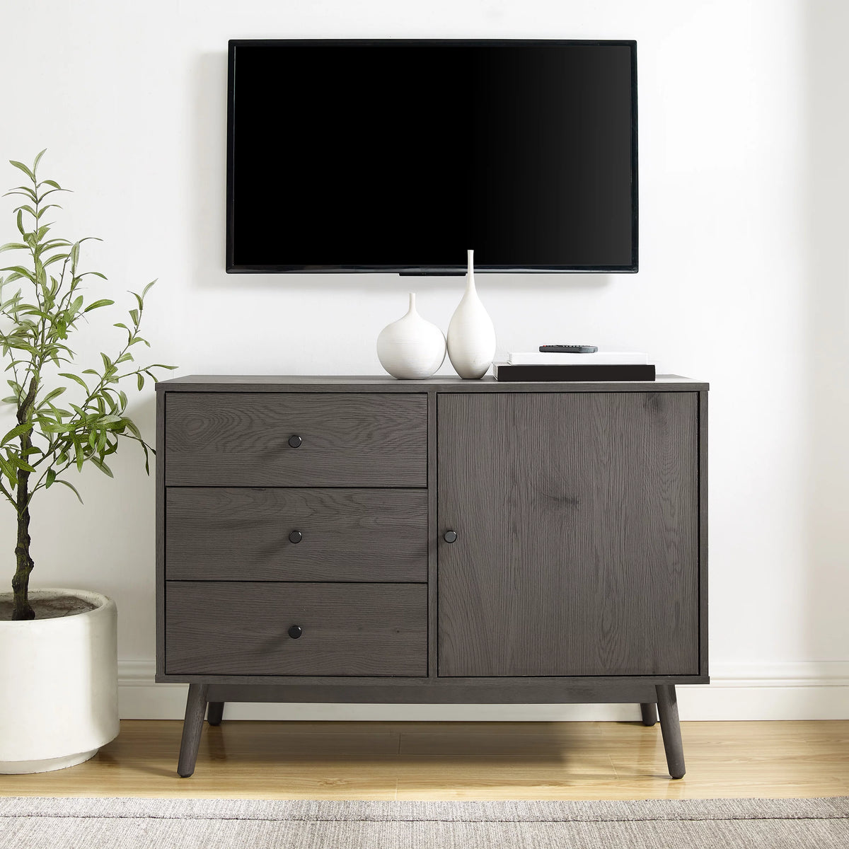 Gray 3 Drawer Engineered Wood Media Console Table T769