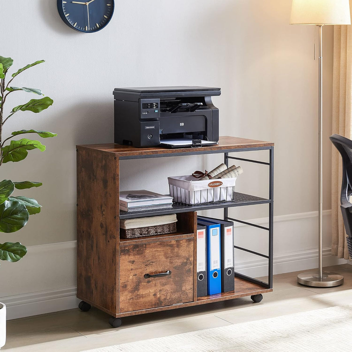 Industrial File Cabinet with Drawer and Open Storage Shelves A9772