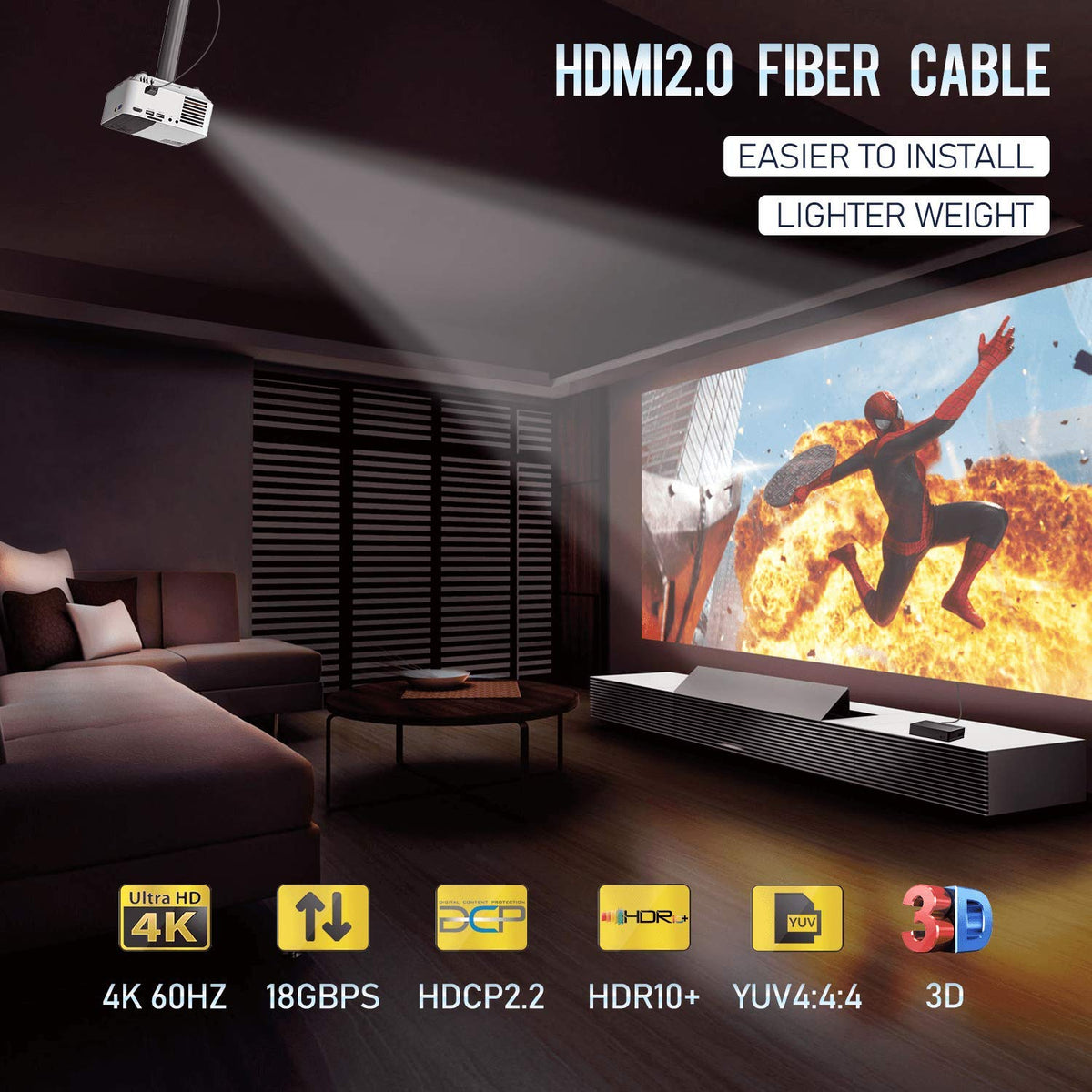 Fiber Optic HDMI Cable 40 Feet 4K60Hz 18Gbps HDR10 ARC T915