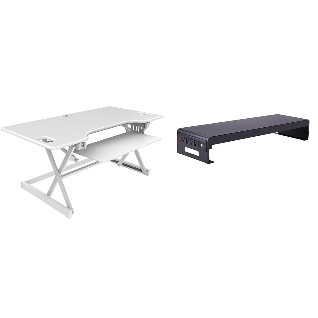 46" Adjustable Standing Desk Converter with Monitor Stand White O796