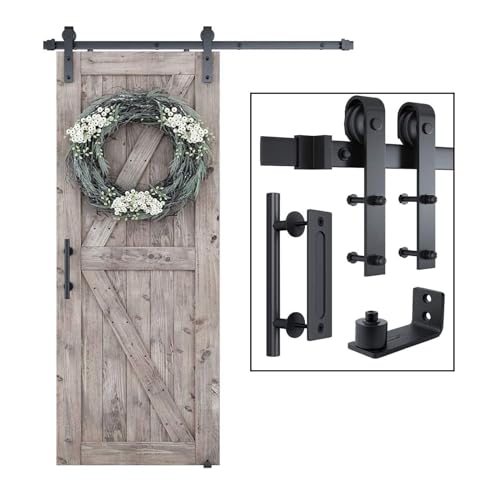 6.8FT Sliding Barn Door Hardware Kit with Track Kit, Pull Handle Set and Floor Guide F618