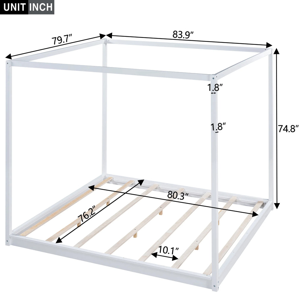 White Pine Wood Queen Size Canopy Platform Bed L705