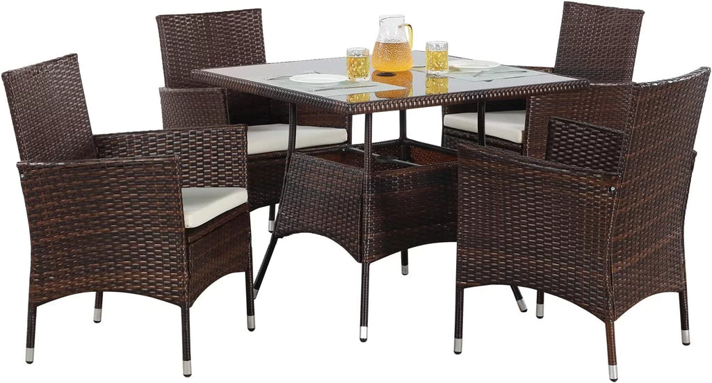 5-Piece Wicker Patio Dining Table Chair Set E249