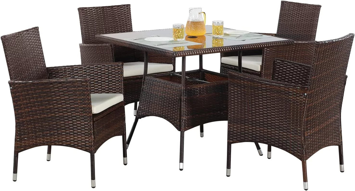 5-Piece Wicker Patio Dining Table Chair Set E249