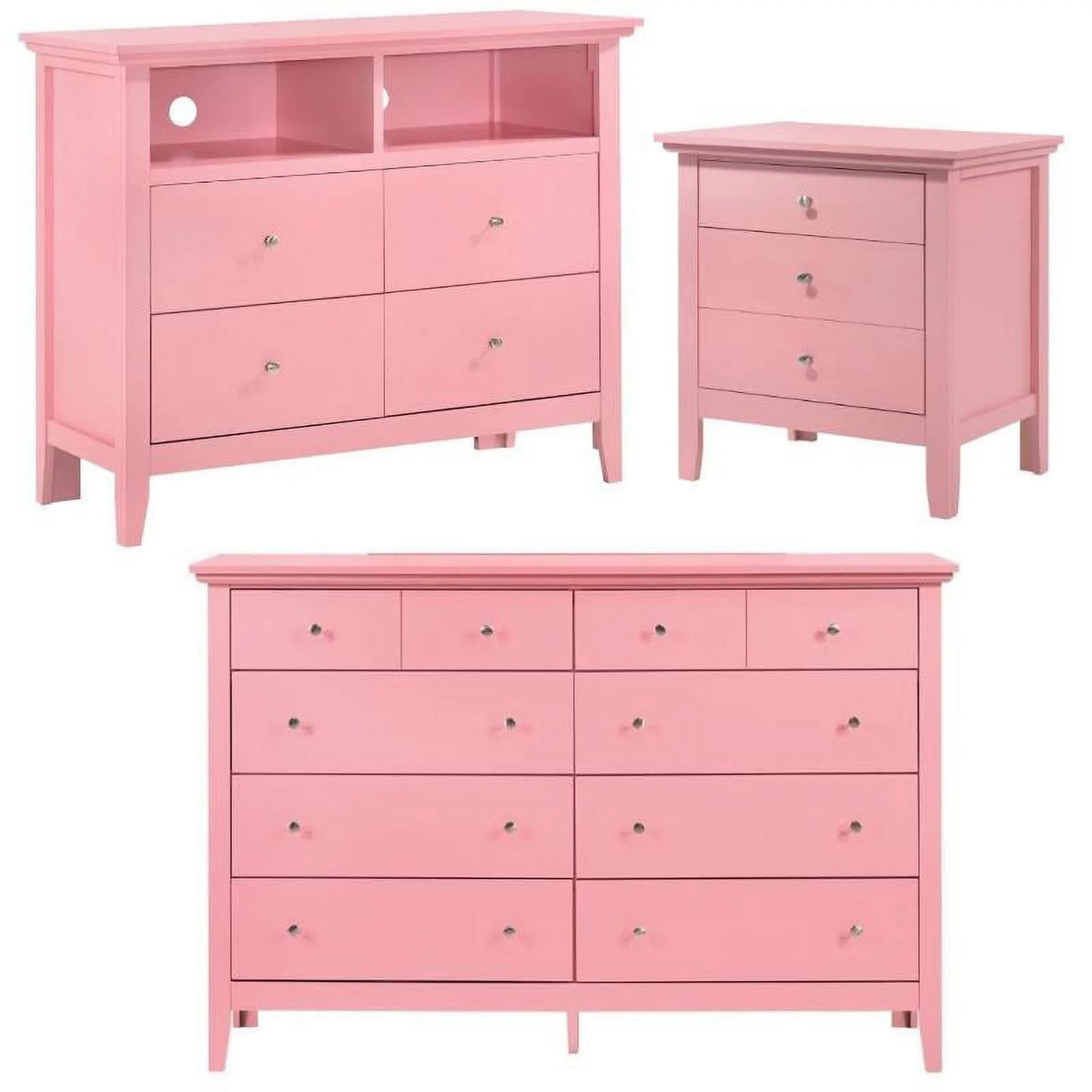 Pink 3-Piece Dresser TV Stand and Nightstand Set L9055