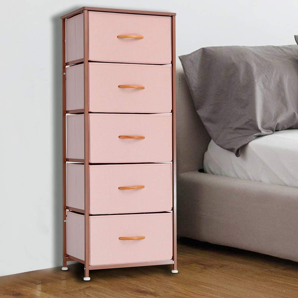 Vertical 5 Fabric Drawer Dresser Storage Tower M3614