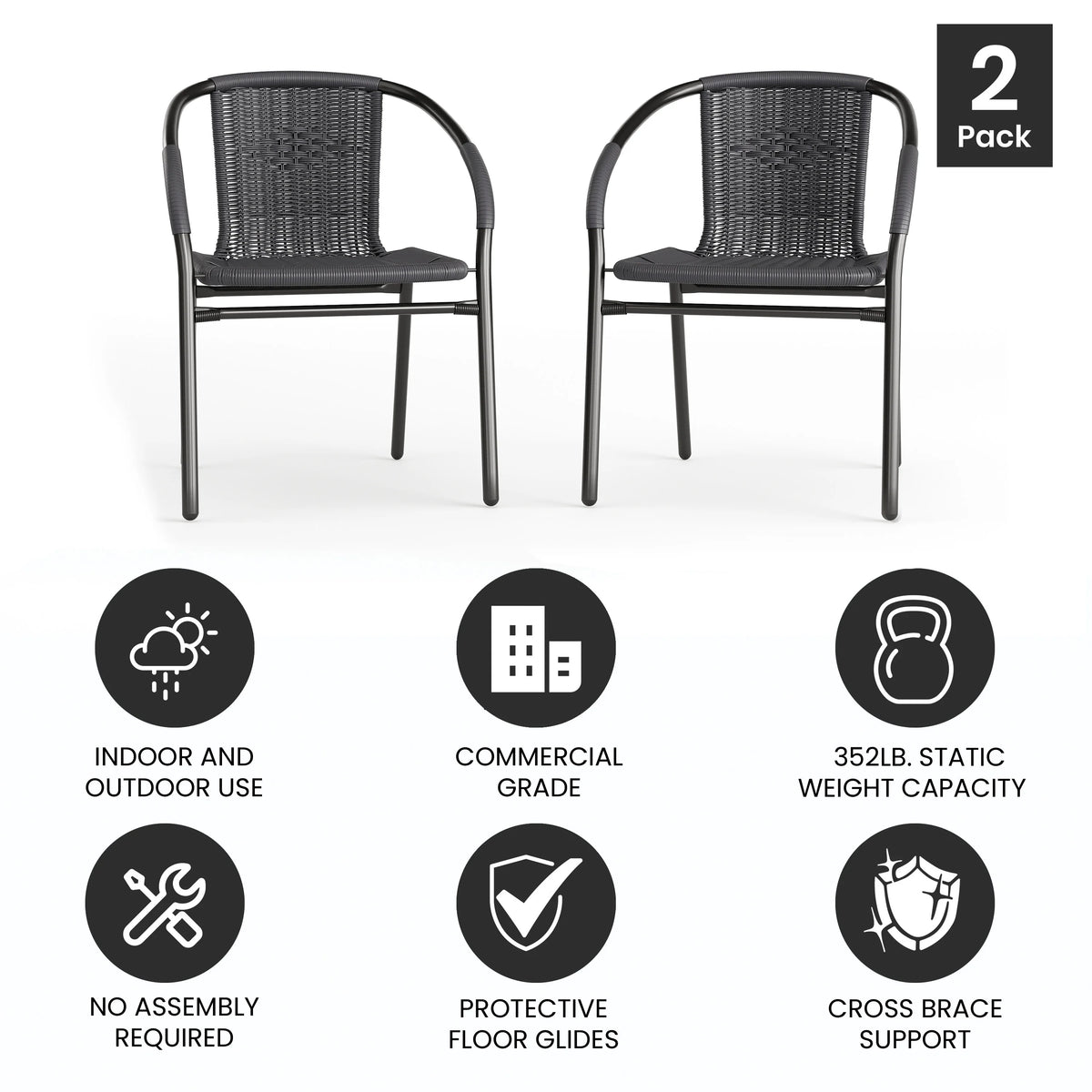 2 Pack Gray Rattan Stack Chair B589