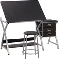 Adjustable Drafting Table with Stool and Storage Drawers, Black Z654006