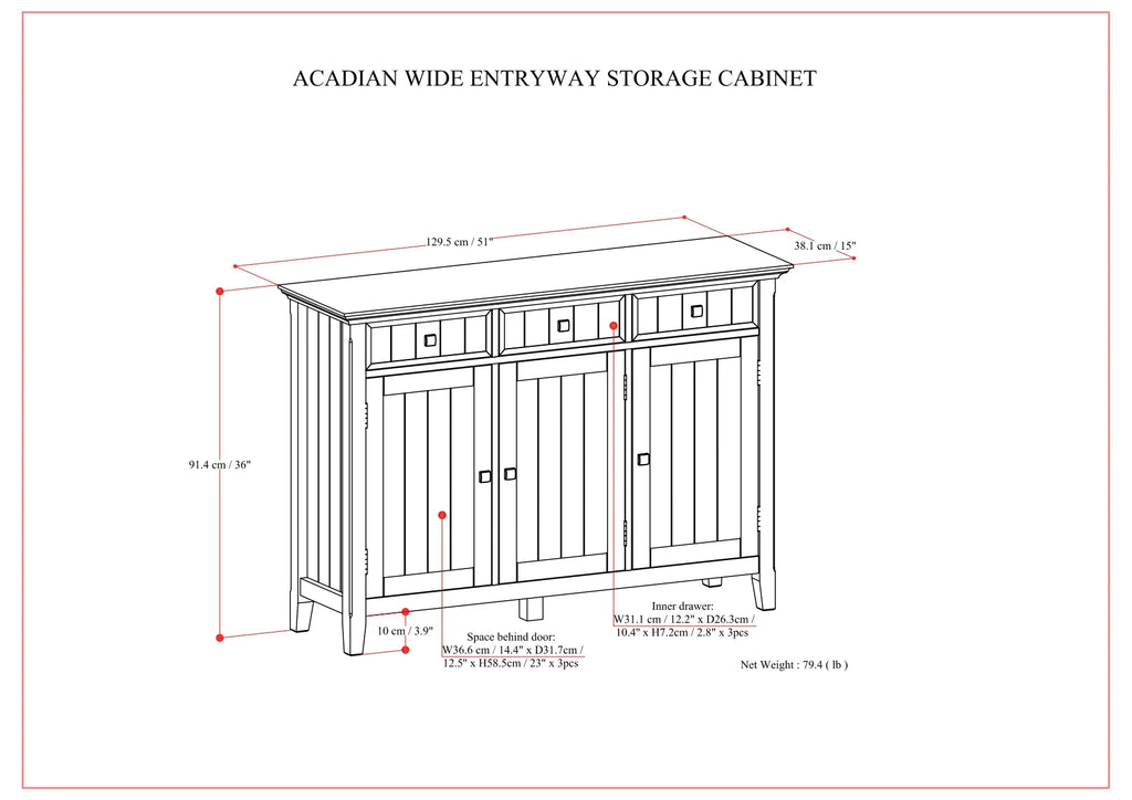 Solid Wood 51 inch Wide Entryway Storage Cabinet V678