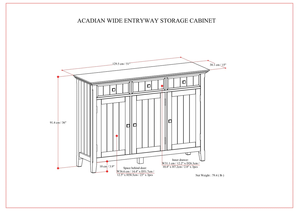 Solid Wood 51 inch Wide Entryway Storage Cabinet V678