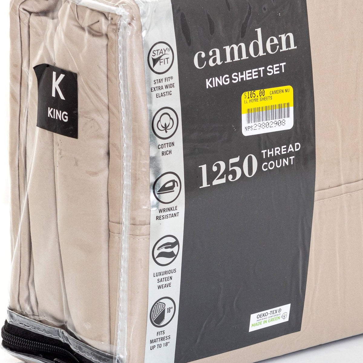 1250 Thread Count 4 pc. Sateen Sheet Set, King - Taupe A343663