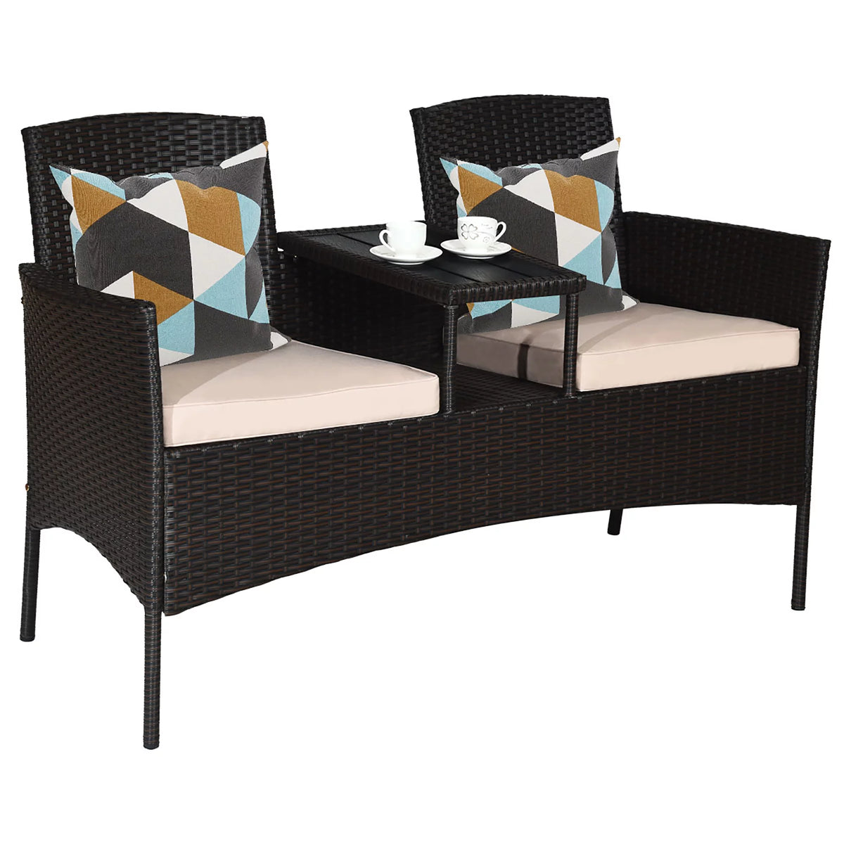 Mix Brown Patio Conversation Set Loveseat Sofa Coffee Table Z1925