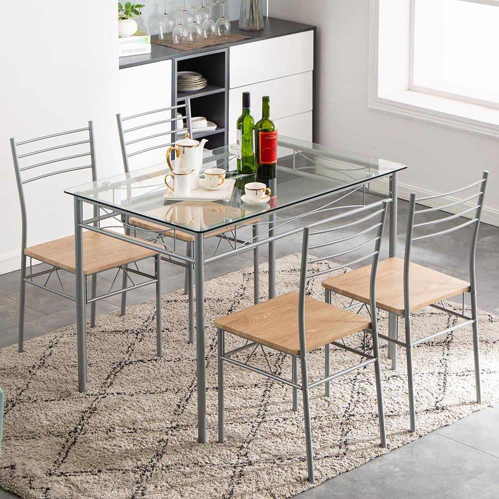 5 Piece Glass Dining Set with Metal Frame H539