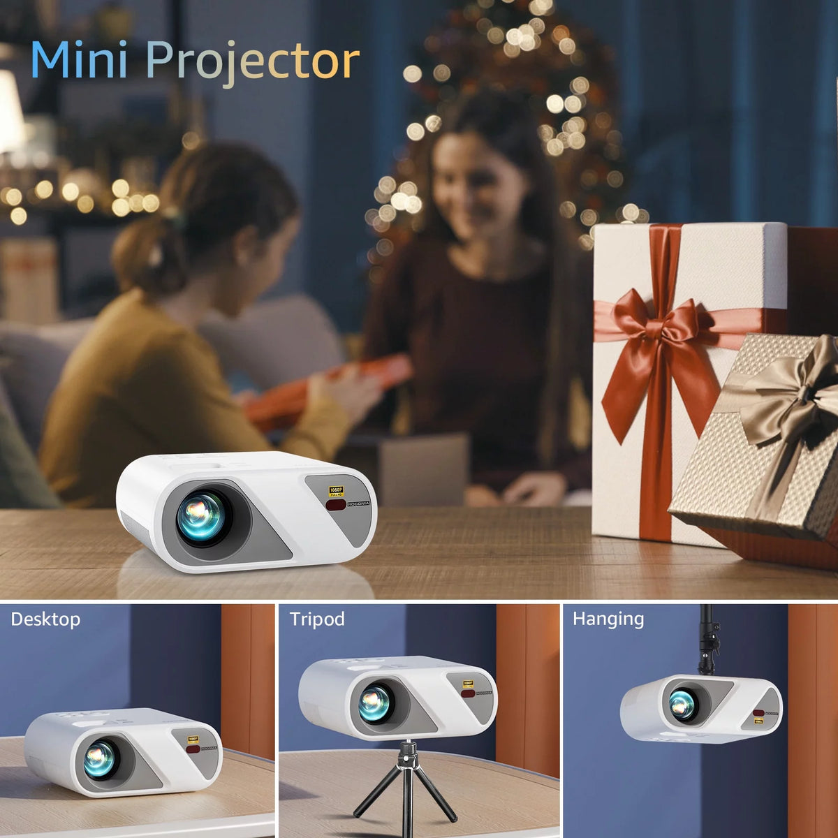 5G Wifi Mini Projector with 100 Projector Screen, Full HD 1080P, Black I395