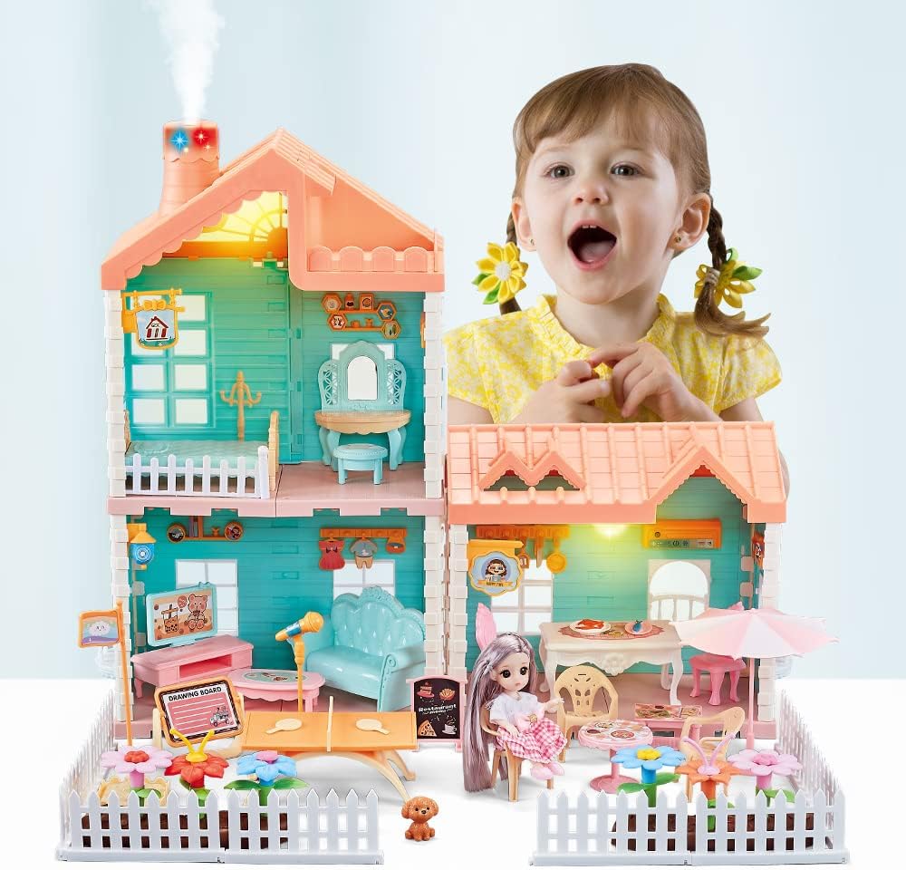 Dollhouse with Light, Chimney and Doll Toy Figures S82648