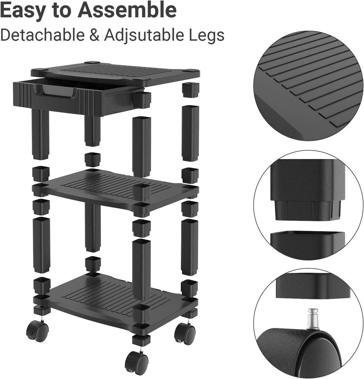 3 Tier Height Adjustable Printer Stand with Drawer T152