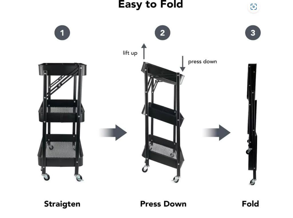 3 Tier Rolling Utility Storage Cart with Wheels, Black P715