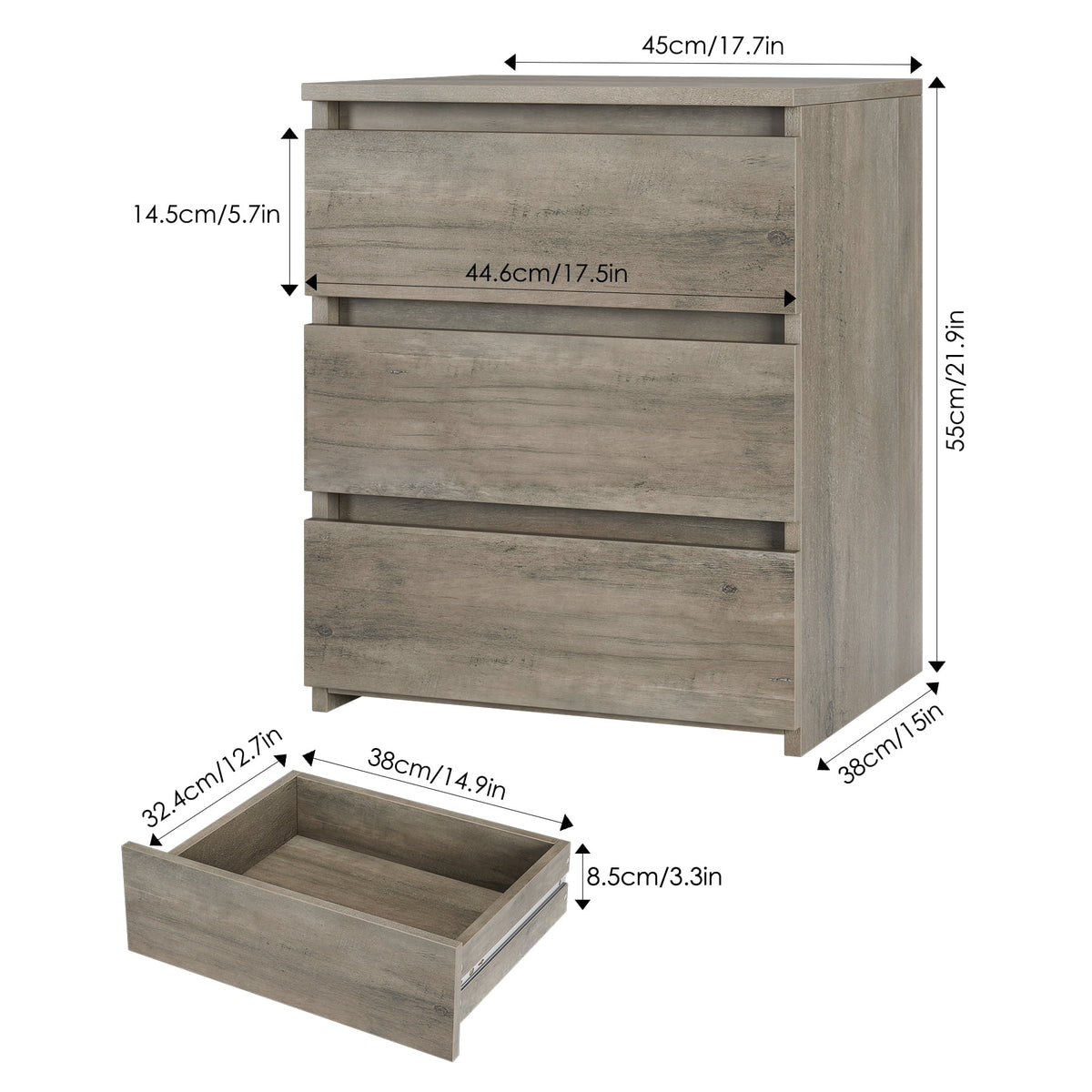 White 3 Drawer Wood Nightstand A838234