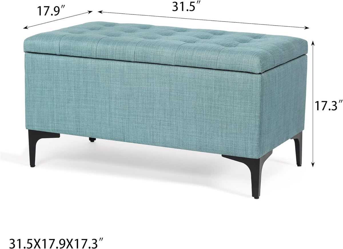 Light Blue Linen Storage Ottoman Bench X478717