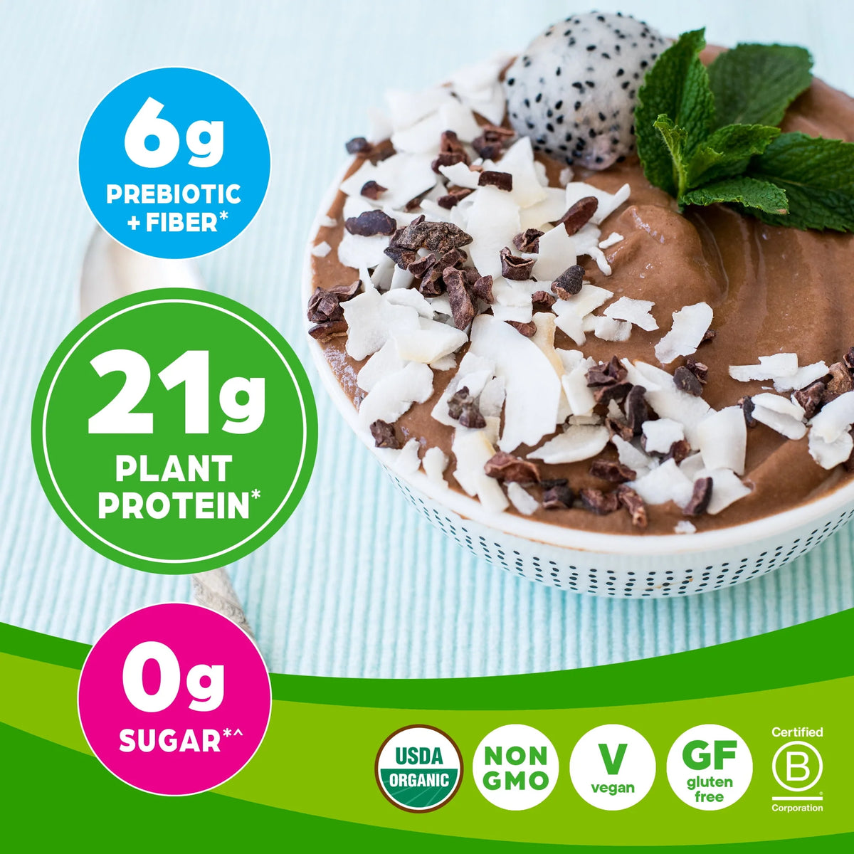 Organic Vegan 21g Protein Powder Creamy Chocolate 2.03lb F7668