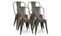 Set of 4 Metal Dining Side Chair Wood Seat Stackable P38446