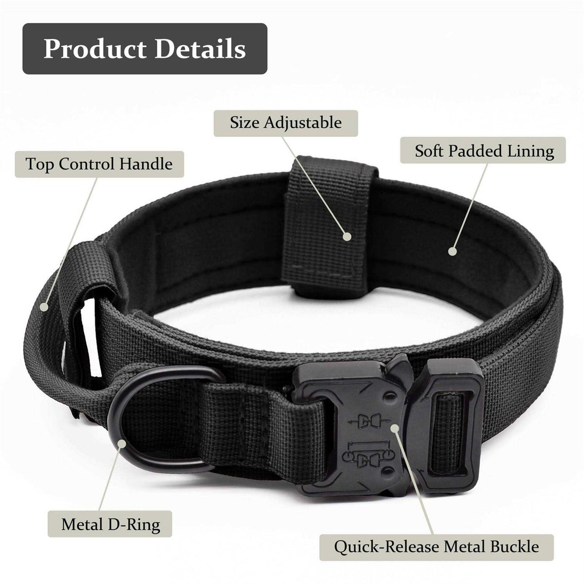 Adjustable Nylon Tactical Dog Collar with Control Handle H95166