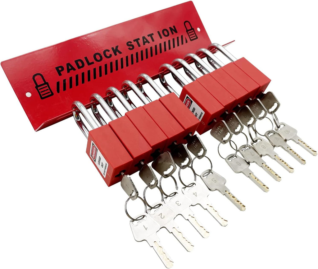 Lockout Tagout Station with 10 Padlocks, 2 Hasps, 20 Tags S3869