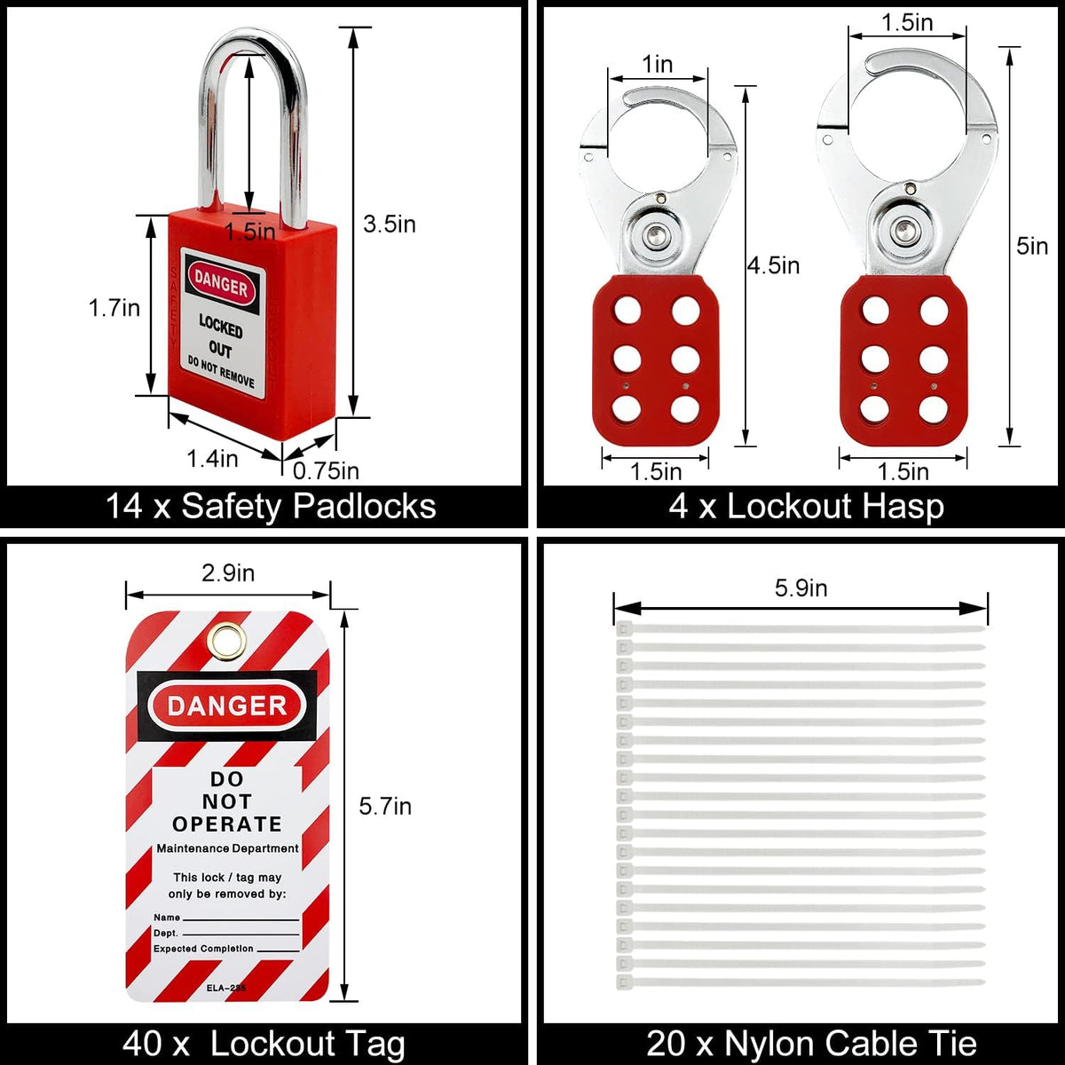 Lockout Tagout Station with 10 Padlocks, 2 Hasps, 20 Tags S3869