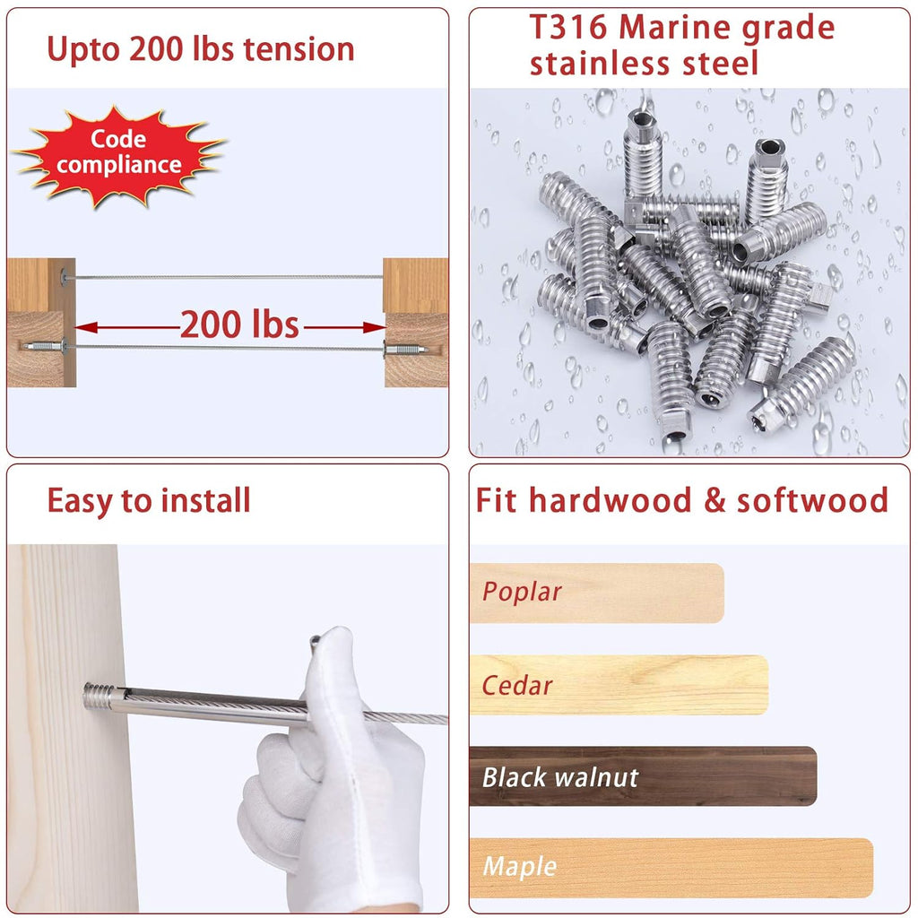 20 Pack 3/16 Invisible Cable Railing Kit T316 Stainless Steel D83526