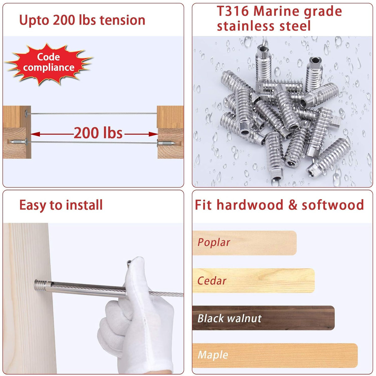 20 Pack 3/16 Invisible Cable Railing Kit T316 Stainless Steel D83526