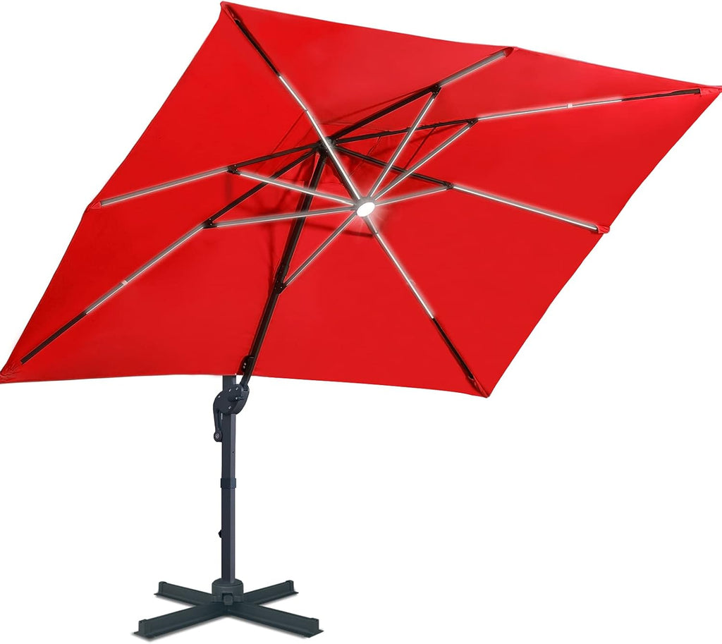 10x13ft Solar Powered LED Cantilever Patio Umbrella T820079
