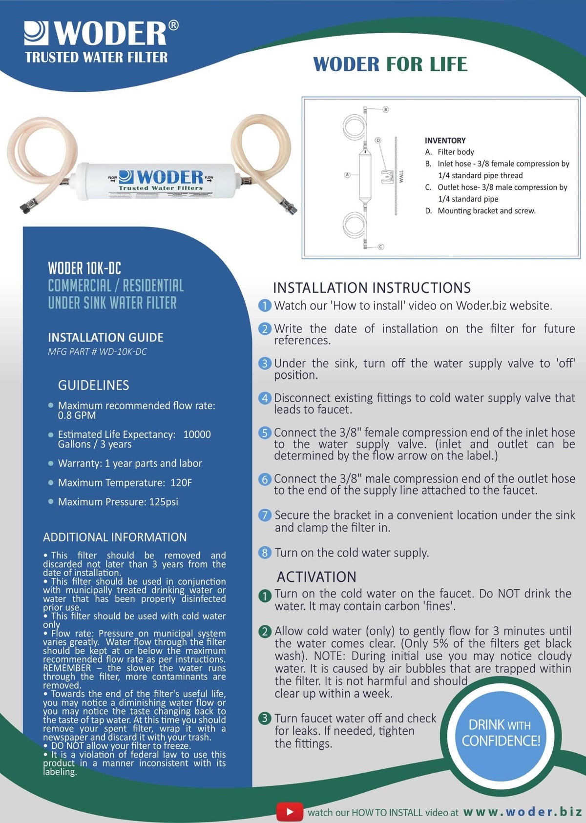 Direct Connect Water Filtration System Under Sink B6032