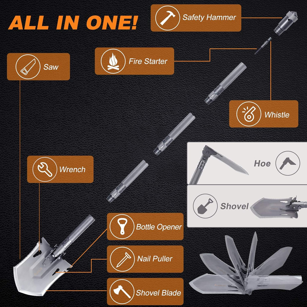 Folding Camping Shovel with Carrying Bag L62579