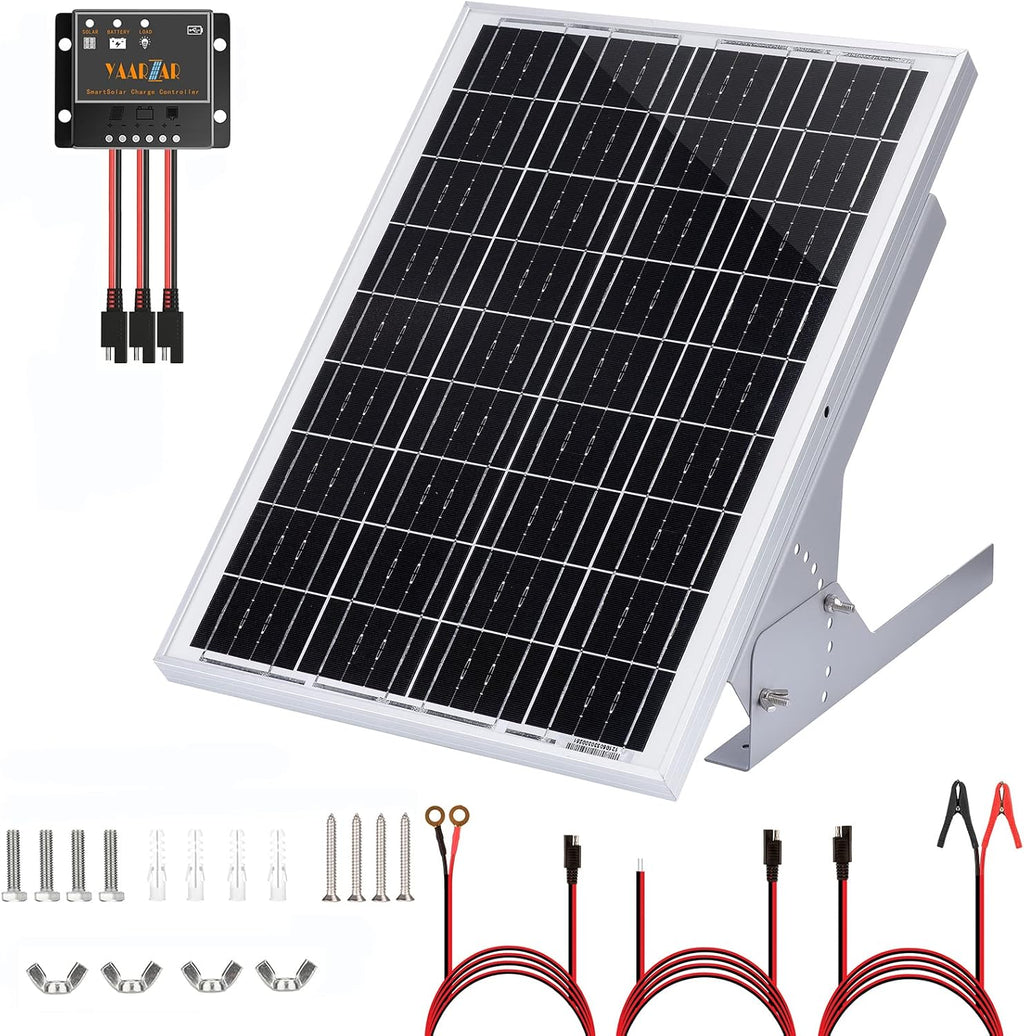 20 Watt 12V Solar Panel Kit with Adjustable Tilt Mount Brackets and 5A PWM Solar Charge Controller F17993