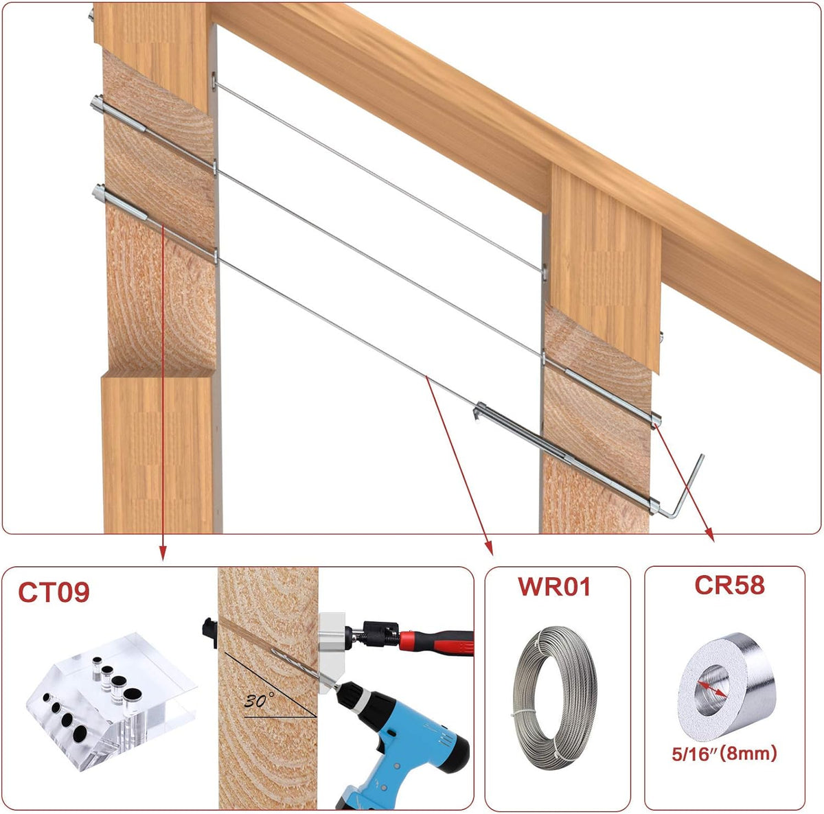 1/8 Cable Railing Kit Tensioner Fitting Swage Threaded Stud and Stemball Swage Combination Pack Q77012