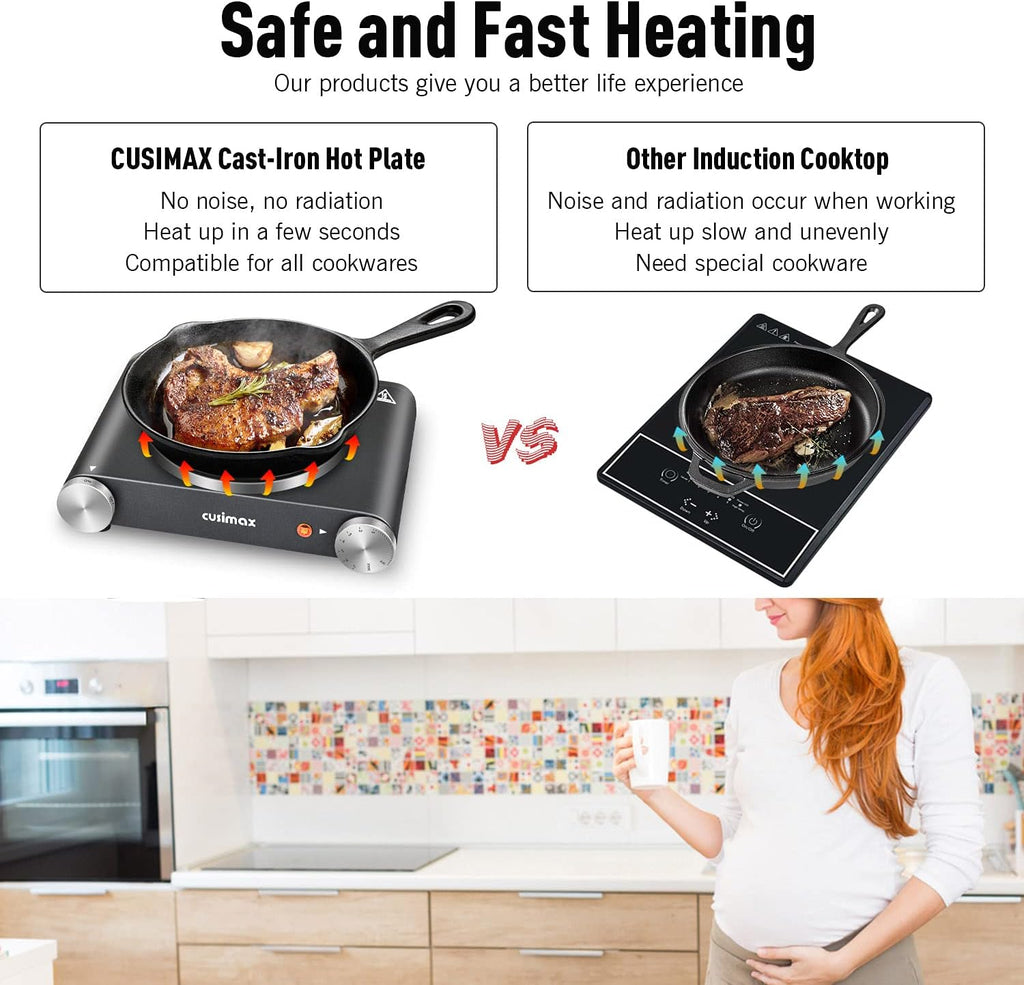 Cast Iron Electric Hot Plate Portable Burner Pack of 2 U888
