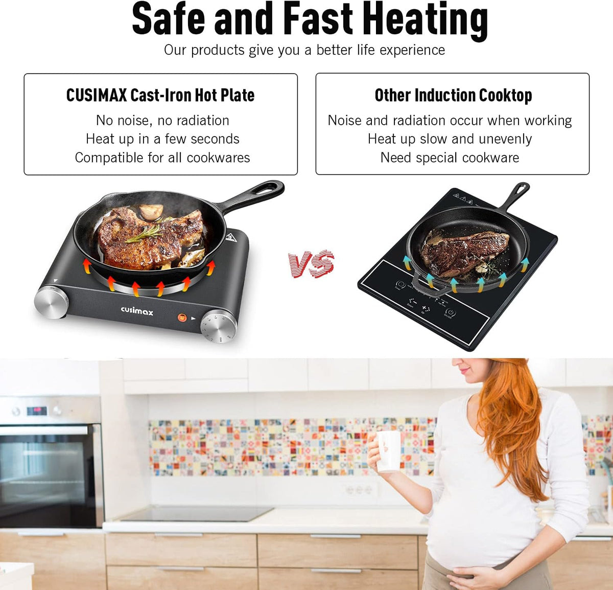 Cast Iron Electric Hot Plate Portable Burner Pack of 2 U888