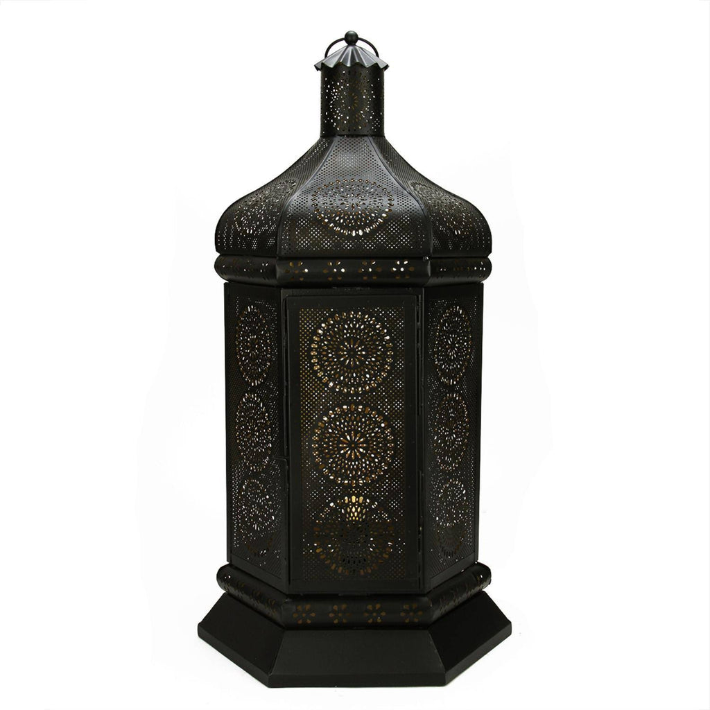 Black and Gold Moroccan Style Floral Cut-Out Table Lantern Lamp C77421