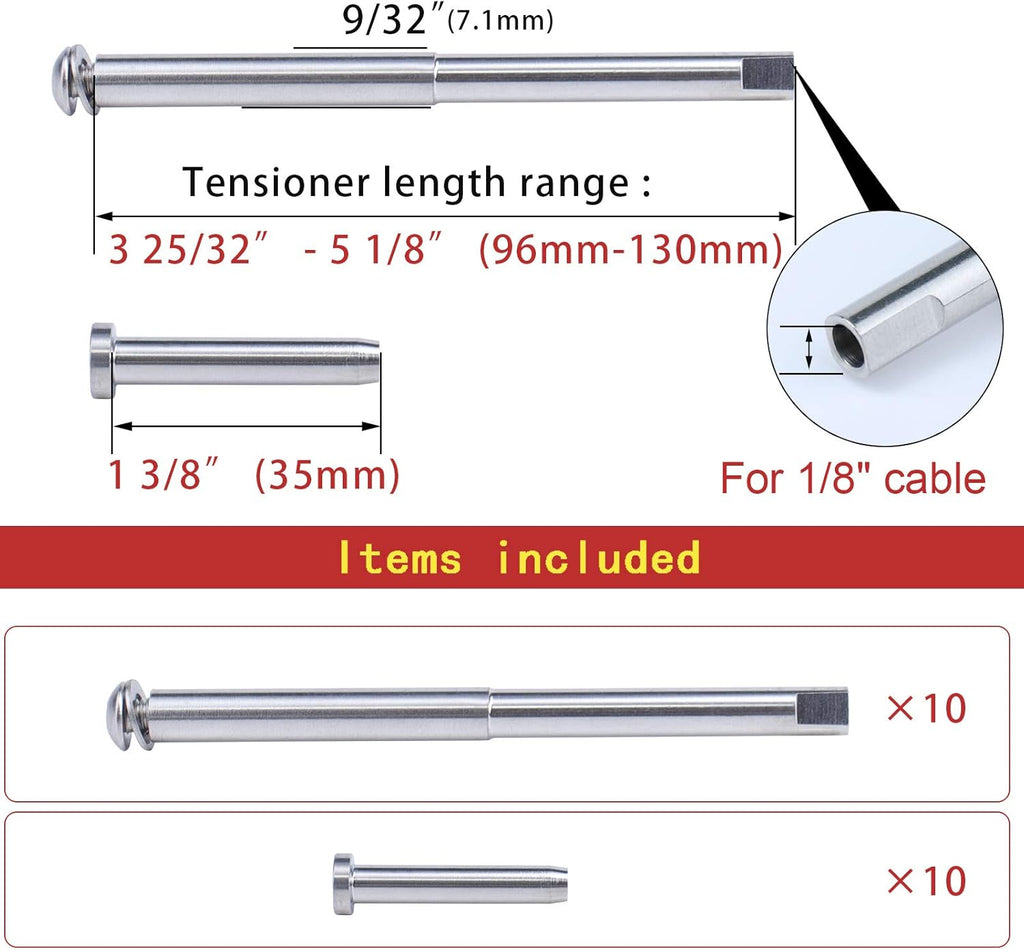 1/8 Cable Railing Kit Tensioner Fitting Swage Threaded Stud and Stemball Swage Combination Pack Q77012