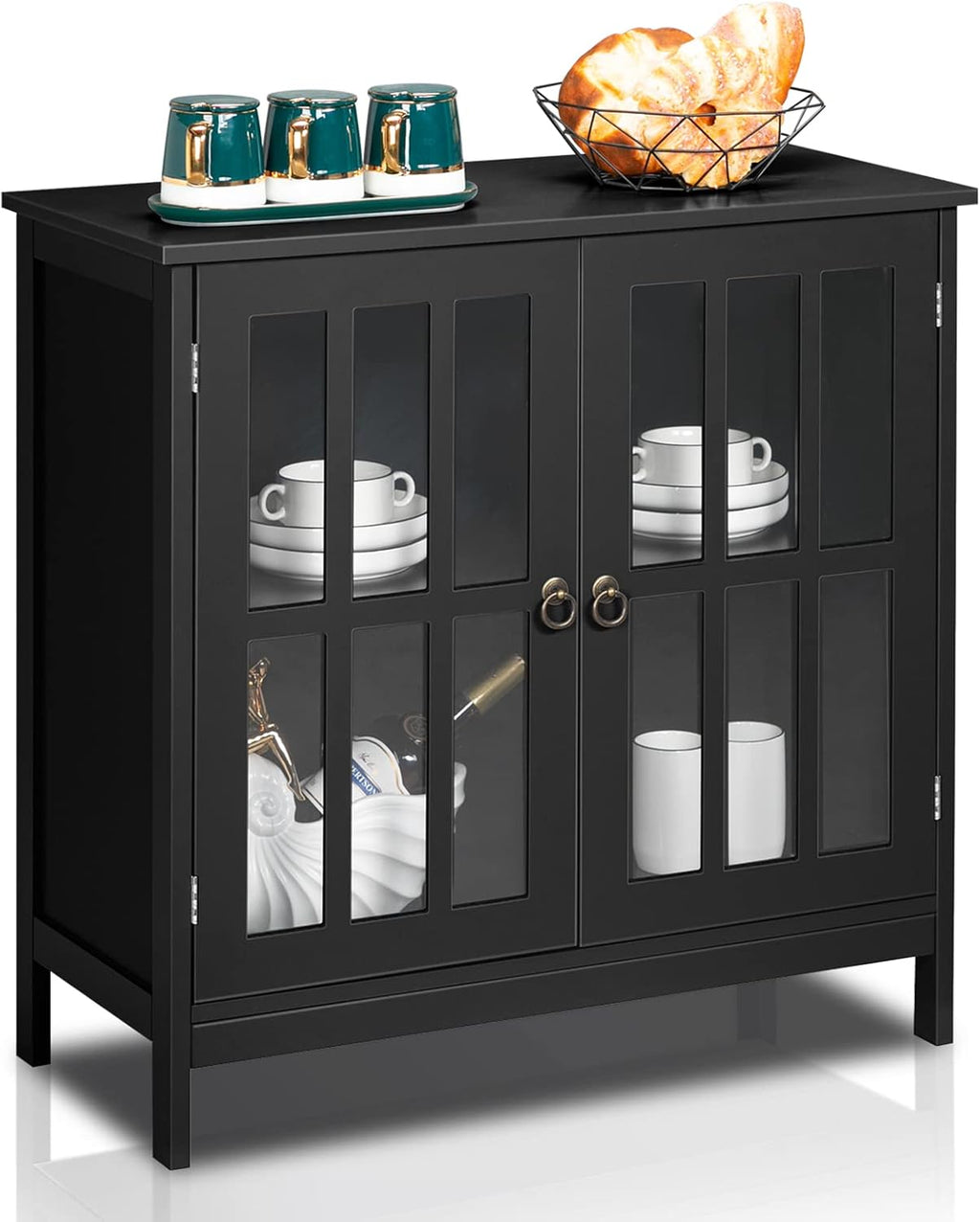 White Buffet Storage Cabinet with Plexiglass Front Doors N455