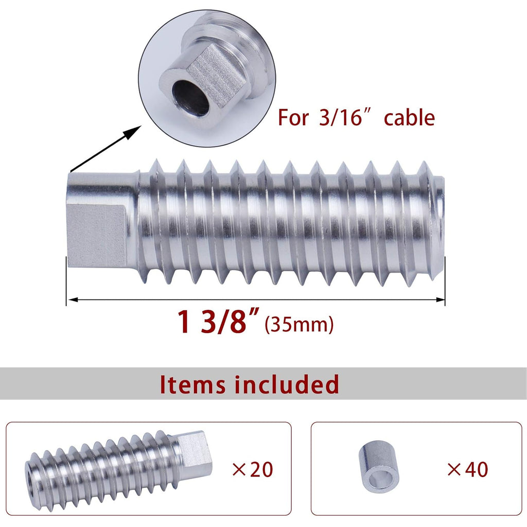 20 Pack 3/16 Invisible Cable Railing Kit T316 Stainless Steel D83526