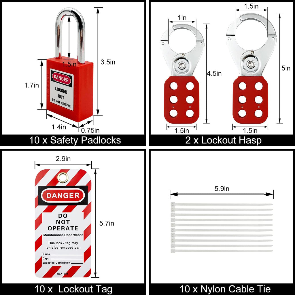 Lockout Tagout Station with 10 Padlocks, 2 Hasps, 20 Tags S3869