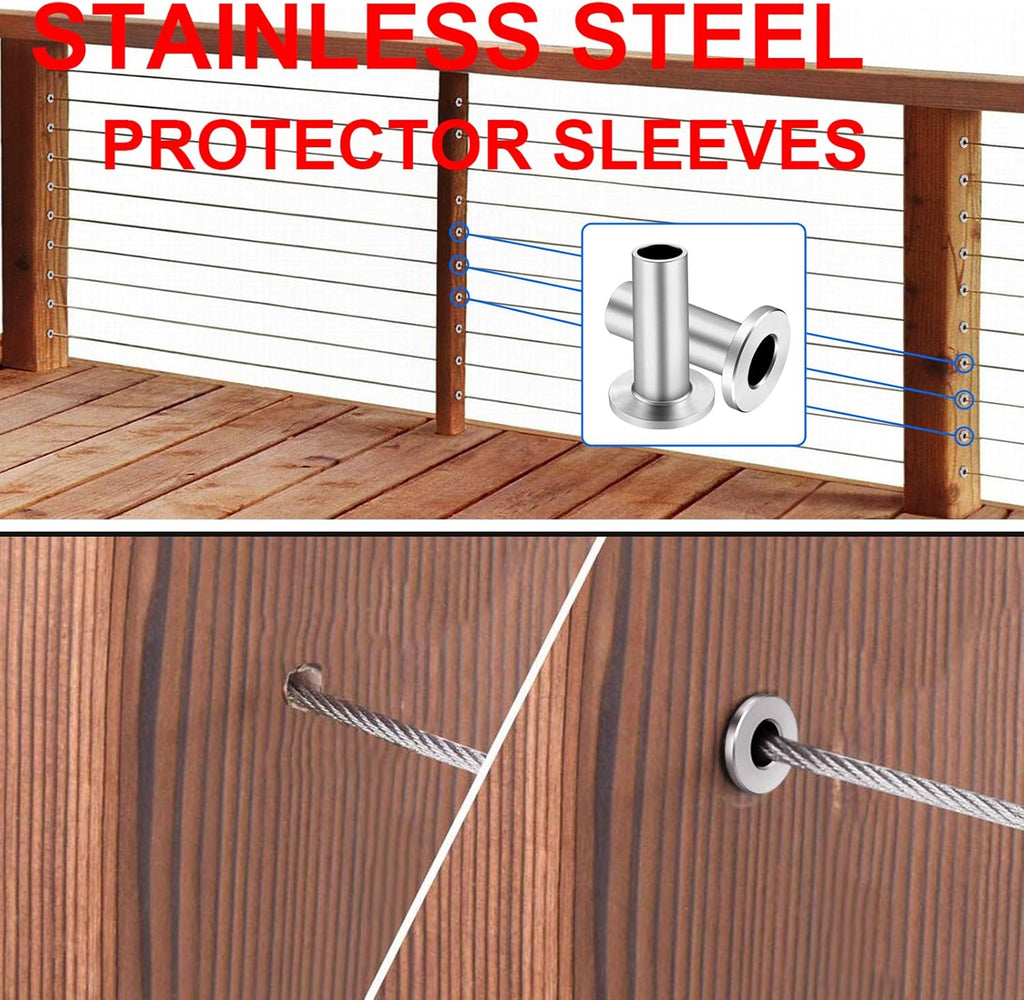 120 Pack Stainless Steel Protector Sleeves for 1/8 Wire Rope Cable Railing B8769