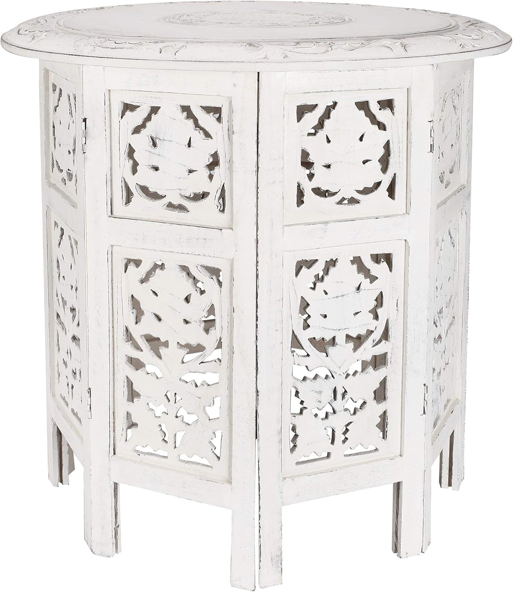 Solid Wood Hand Carved Octagonal Accent Table 15 Inch V100781