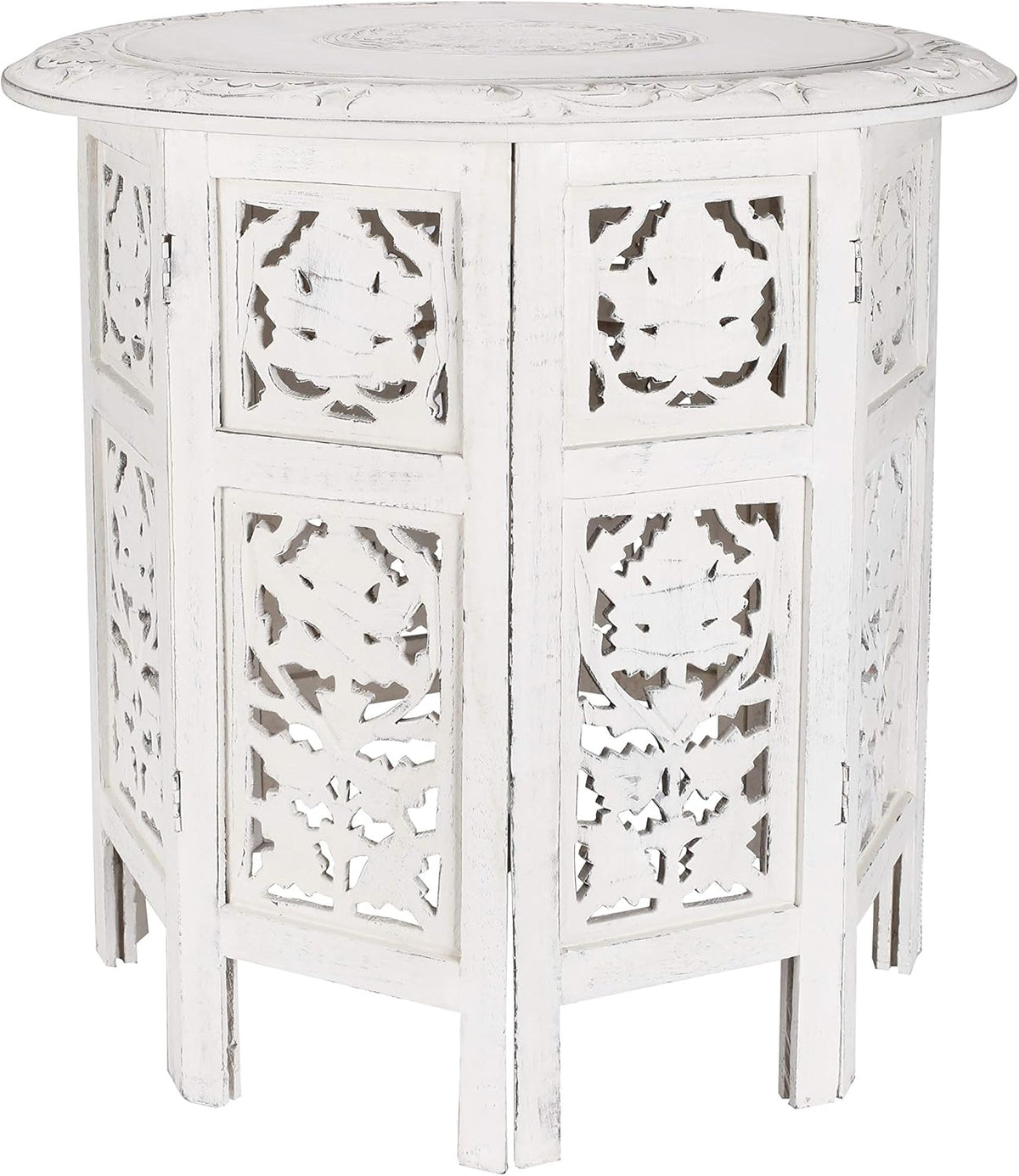 Solid Wood Hand Carved Octagonal Accent Table 15 Inch V100781