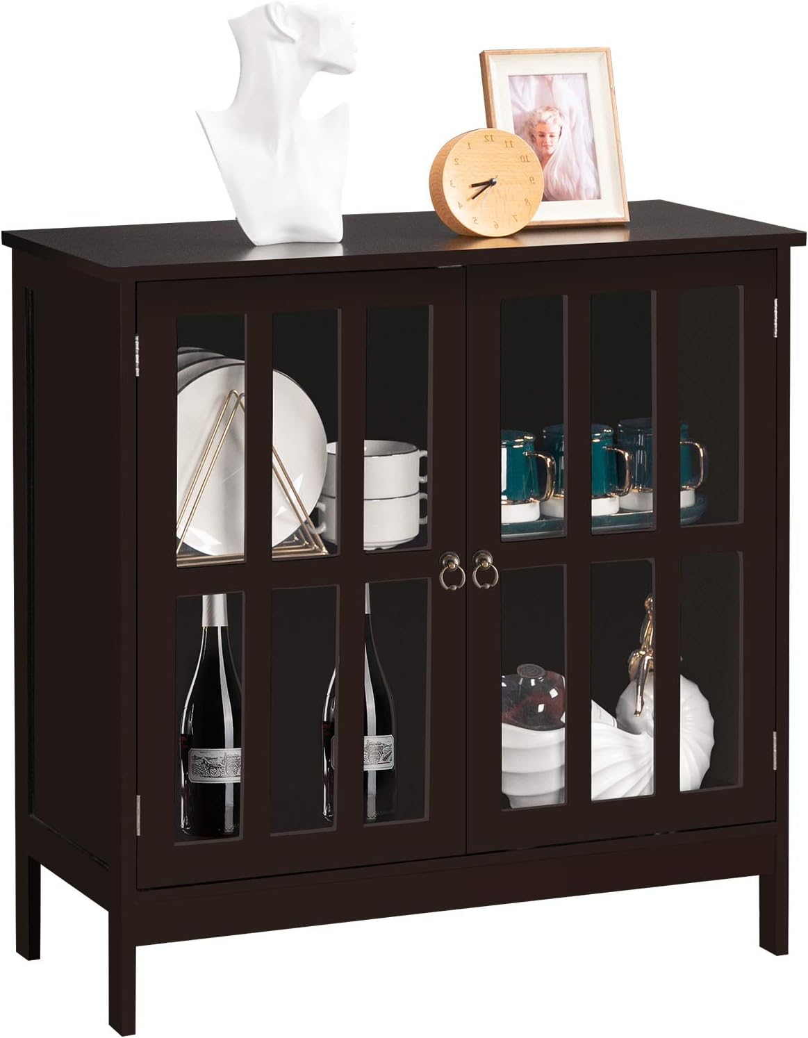 White Buffet Storage Cabinet with Plexiglass Front Doors N455