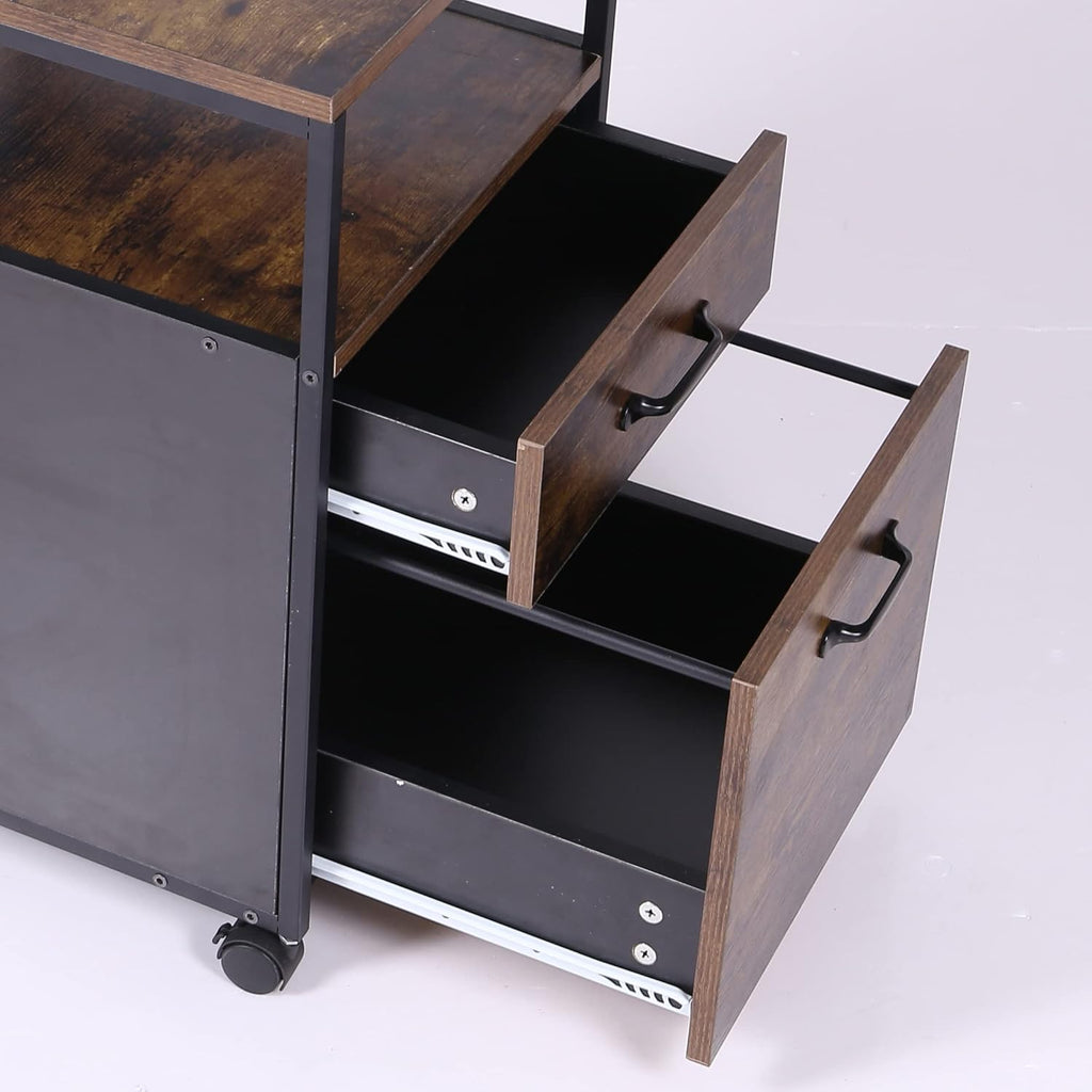 Rolling File Cabinet with 2 Drawers and Open Shelf, Brown and Black Q594621