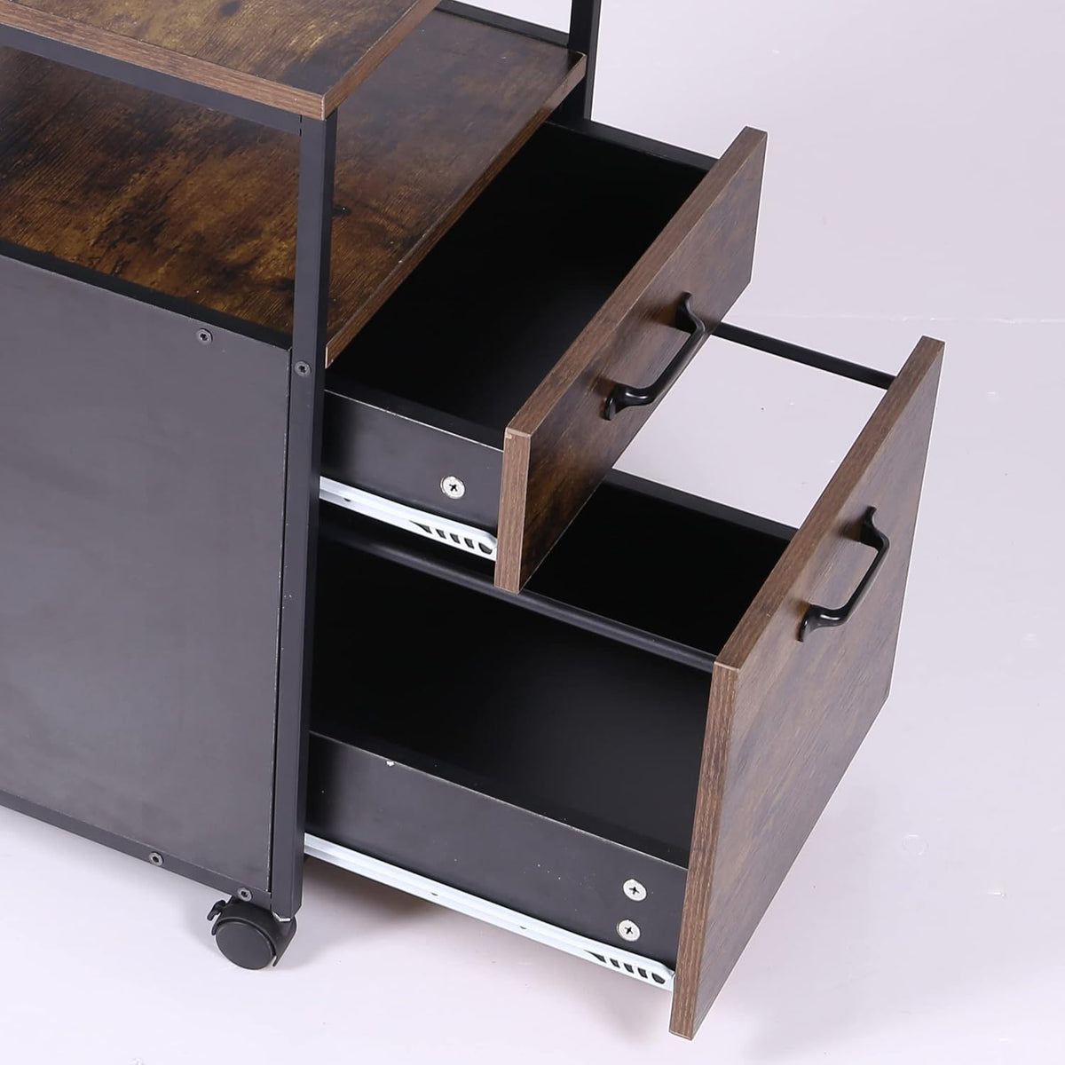 Rolling File Cabinet with 2 Drawers and Open Shelf, Brown and Black Q594621